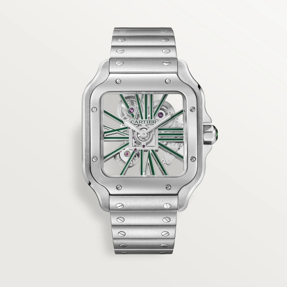 Đồng Hồ Cartier Santos De Cartier Large Watch Nam Xám Xanh Lá